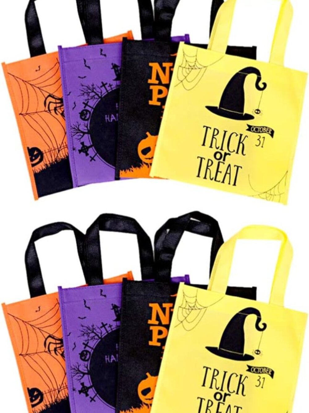Halloween Trick or Treat Bags, Reusable Non-Woven Candy Goodie Totes with Handle